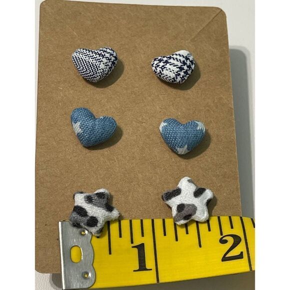 Fabric Covered Button Earring Studs Plaid Cheetah - Picture 4 of 5